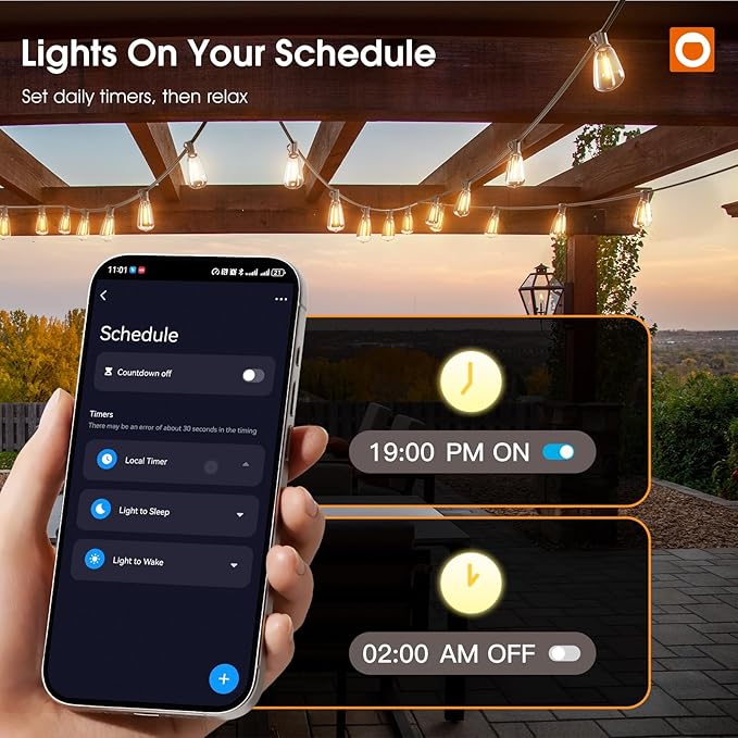 addlon 200FT Outdoor String Lights for Outside with APP Control Waterproof Patio Lights with Plastic ST38 LED Edison Bulbs Outdoor Lighting Extra Long for Backyard Bistro Porch Garden Pergola Party