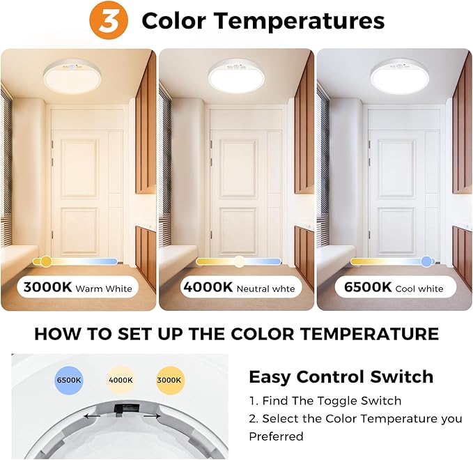 slochi 4Pack Motion Sensor Light Indoor Wired, 8.7 Inch 3000K/4000K/6500K Closet Lights Motion Sensored, 18W 1800LM Flush Mount Ceiling Light for Hallway Pantry Stairwell Porch, White