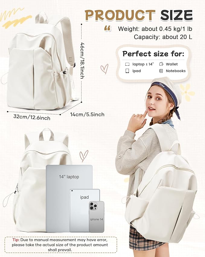 SEAFEW Beige School Backpack for Girls Women Waterproof High School Book Bag Cute Backpack for Men Teens Boys, Lightweight Simple Middle School Back Pack Daypack