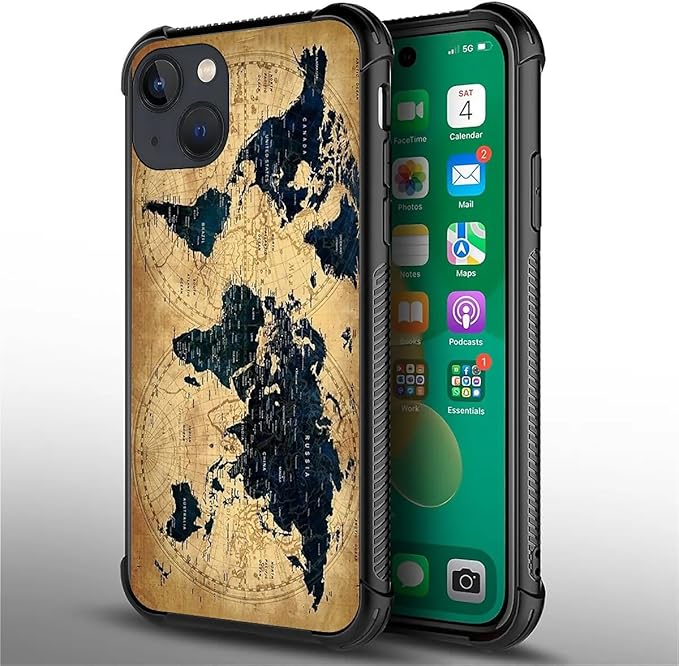 for iPhone 13 Mini Case, Brown World Map Pattern Made of Soft Silicone Hard Acrylic Shock Protection for iPhone 13 Mini