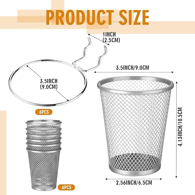 Spakon 6 Sets Pegboard Cups with Ring Hook, Peg Board Baskets Bin Holder Organizer Accessories Pegboard Pencil Cup Multipurpose Metal Pen Holder for Office Garage(Silver,2.56x4.13x3.54'',Regular)
