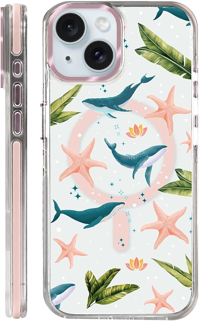 Case for iPhone 15,[Compatible with MagSafe],Sealife Whale Ocean Wildlife Clear Phone Case Design，for Women Girls Magnetic Clear Cover - Slim, Sleek, & Shockproof Protection