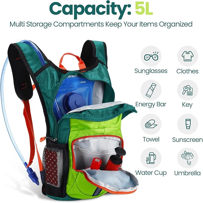 Shinylin 2 Pcs Kids Hydration Backpack with 1.5L Water Bladder Lightweight Kids Hiking Backpack Water Rucksack for Boys Girls Climbing Running