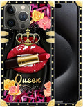 Compatible with iPhone 16 Pro Case, Queen Lip Crown Leopard Print Luxury Golden Decoration for Girl Women Soft TPU Shockproof Protective Hard PC Back for iPhone 16 Pro