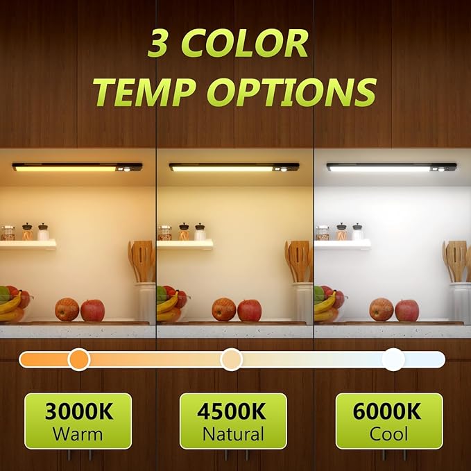 Mpotmiy 2 Pack 12" Under Cabinet Lights with Digital Display,2200mAh Rechargeable Motion Sensor Light Indoor,3 Color Temperatures, Magnetic Dimmable Closet Lights, Under Counter Light for Kitchen