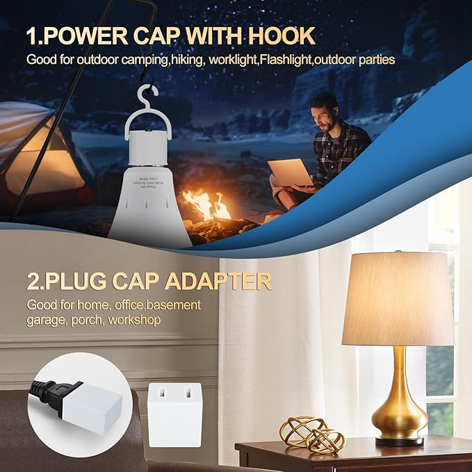 9 Pack Rechargeable Emergency Lights Blubs,Battery Powered Light Bulb 9W 1200mAh 60W Equivalent Battery Backup Light Bulb with Portable Hook for Home Power Failure