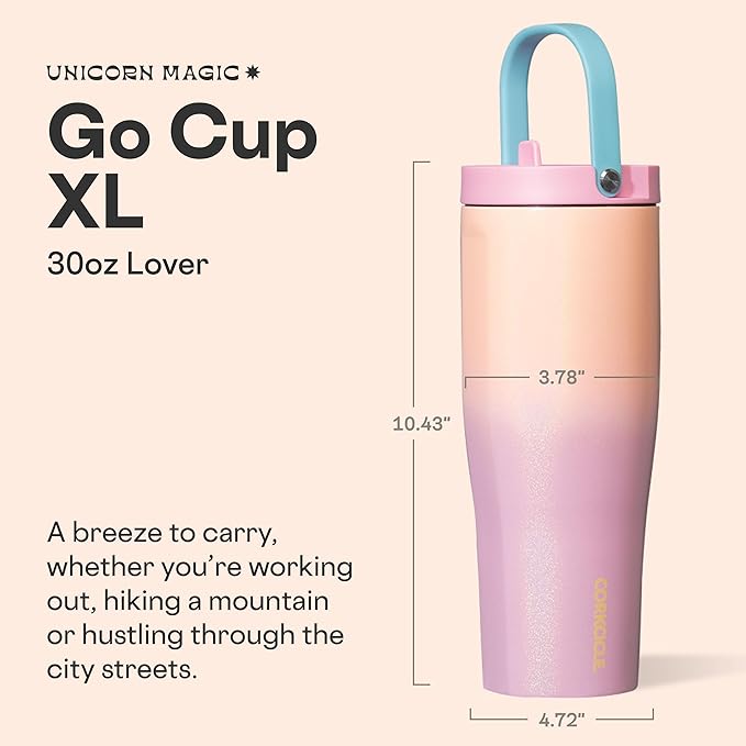 Corkcicle Go Cup XL - Leak-Proof Travel Tumbler - Triple Insulated Stainless Steel Water Bottle - Easy-Carry Handle - Summer Drinkware Gift - Keeps Drinks Ice Cold - 30 oz - Lover