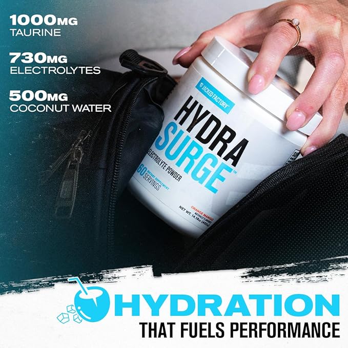 Jacked Factory HYDRASURGE Electrolyte Powder - Hydration Supplement with Key Minerals, Himalayan Sea Salt, Coconut Water - Keto Friendly, Sugar Free, Naturally Sweetened - 60 Servings, Orange Mango
