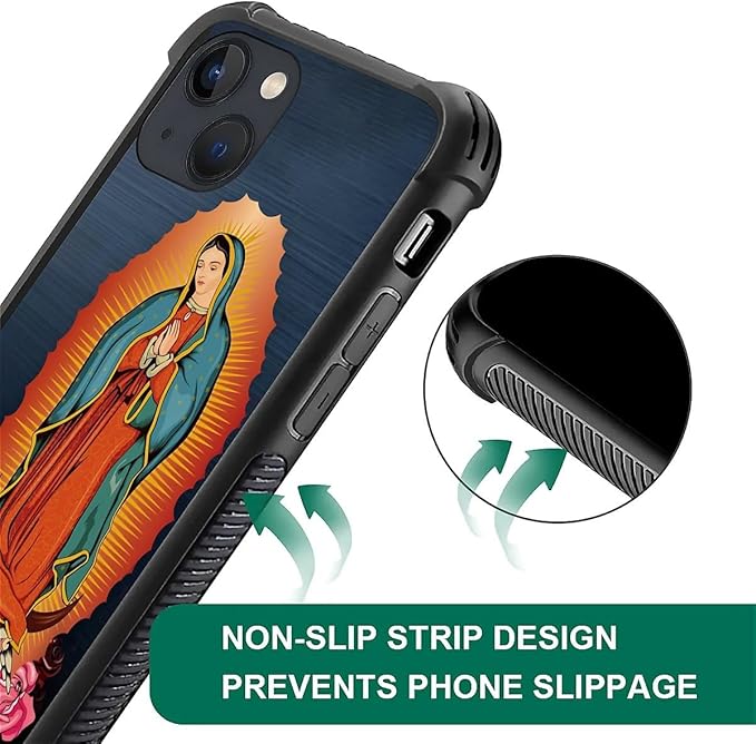 for iPhone 13 Mini Case, Red Virgen Guadalupe Pattern Made of Soft Silicone Hard Acrylic Shock Protection for iPhone 13 Mini