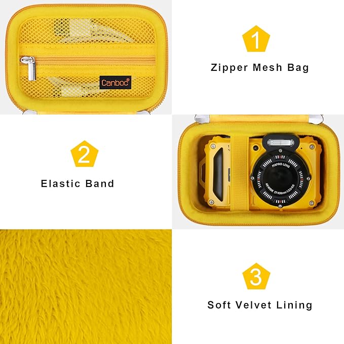 Canboc Carrying Case for Kodak PIXPRO WPZ2 Rugged Waterproof Digital Camera, Mesh Pocket fits USB Cable, Yellow (Case Only)