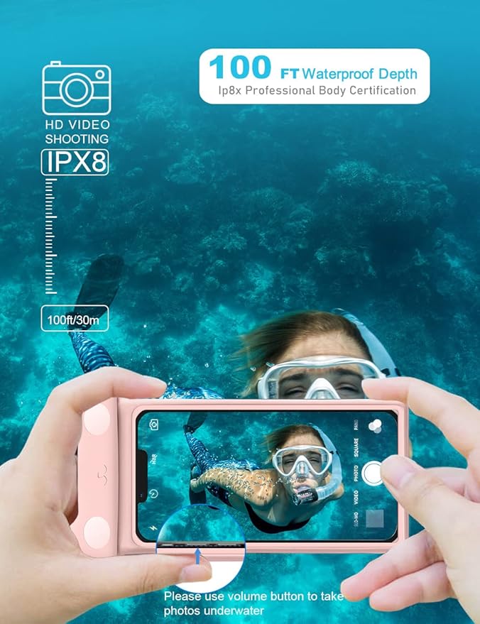 wellhouse 3D Waterproof Phone Pouch with Lanyard,Premium TPU100FT Deep Waterproof Phone Case for iPhone 17 16 15 14 13 12 Pro Max XS Samsung,Snorkeling, Surfing, Kayaking,Skiing,Hot Springs