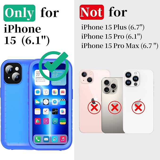 Cozycase for iPhone 15 Waterproof Shockproof Dustproof Case - Heavy Duty/360 Full Body/Military Grade/Protective/Rugged 【8FT Drop Proof】 Built in Screen/Camera Protector with Lanyard Blue