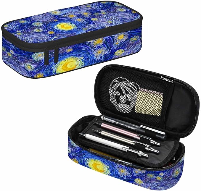 Blue Sky Pencil Bag Glowing Moon Starry Sky Abstract Painting Big Capacity Pencil Case Pencil Pouch Pen Bag School Students Boy Girl