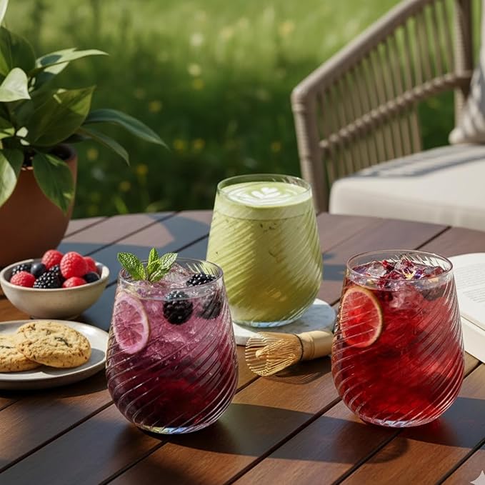 40 count 12 Ounce Cups Origami Ribbed Unbreakable Stemless Plastic Wine Champagne Whiskey Glasses Elegant Durable Disposable Indoor Outdoor Ripple Ideal for Home, Bars, Wedding, Party (Twiselle Clear)