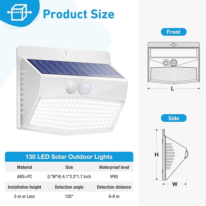 Peasur [12 Packs] Solar Outdoor Lights Motion Sensor Solar Security Lights Waterproof with 3 Lighting Modes Solar Powered Wall Lights Outside for Garden Fence Yard,White