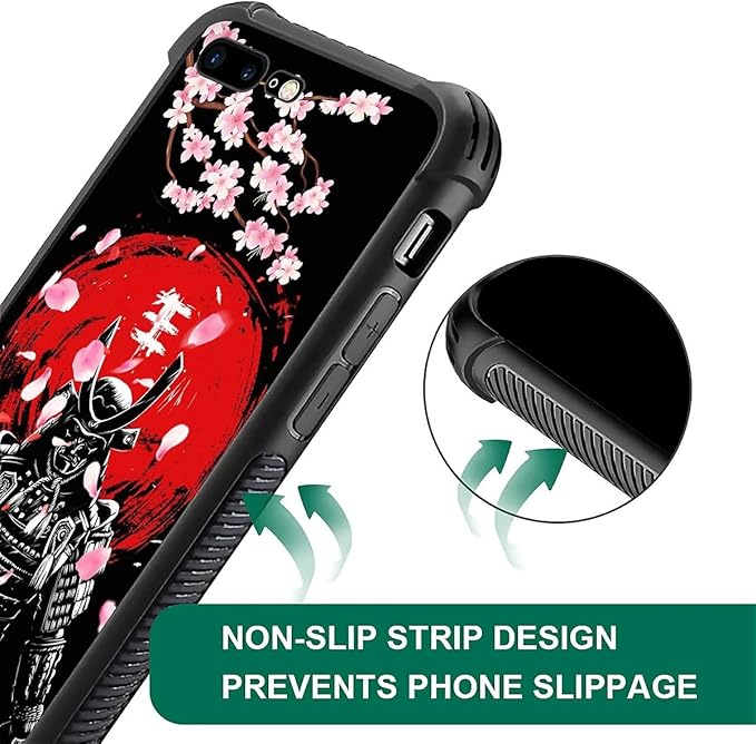 for iPhone 7/8 Case, Sakura Japanese Samurai Pattern Graphic Design Girl Boy Soft Silicone Hard Acrylic Shock Protection for iPhone 7/8