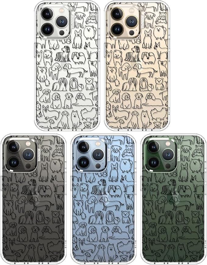 MOSNOVO Case for iPhone 13 Pro, [Buffertech 6.6ft Military-Grade Drop Protection] [Anti Peel Off Tech] Clear TPU Bumper Phone Case Cover Design - Doodle Dog