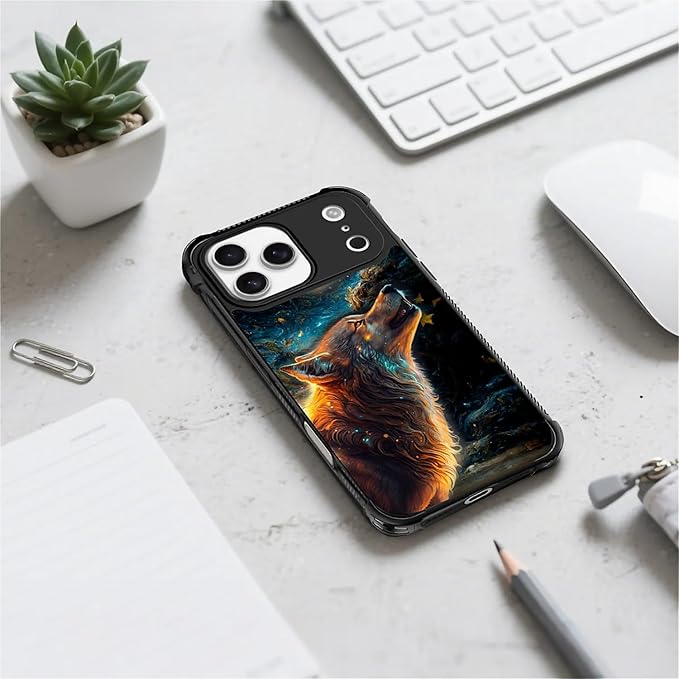 for iPhone 17 Pro Max Case,for MagSafe Graphic Design for Girl Boy Soft Silicone Hard Acrylic Shock Protection Designed for iPhone 17 Pro Max Star Cave Hungry Wolf Pattern