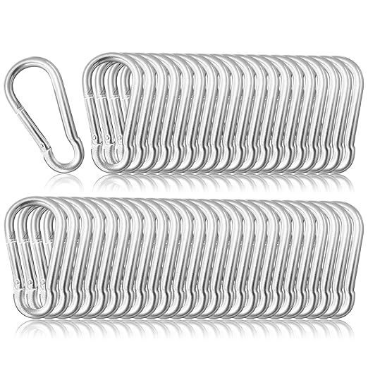 50 Pack 2" Heavy Duty Carabiner Clips, M5 Sliver Galvanized Steel Spring Snap Hooks, Rust-Resistant Keychain Clips for Hammock, Camping, Hiking, Fishing, Swing Set