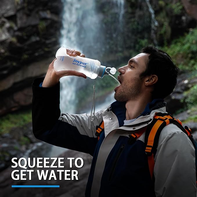 Water Filter Survival - Collapsible Water Bottle with Filter 0.01 Micron Squeeze Filtered Water Bottle 22oz for Hiking Backpacking Camping BPA-Free(White 650ml)