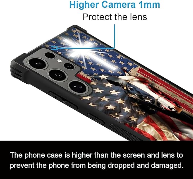 for Samsung Galaxy S24 Ultra Case, Red American Flag Horse Cross Pattern Graphic Design Girl Boy Soft Silicone Hard Acrylic Shock Protection for Samsung Galaxy S24 Ultra