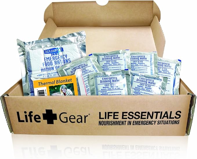 Life Gear - LG329 Emergency Food, Water & Thermal blanket for 1 person, 3 days, add to emergency or survival kit Brown Box