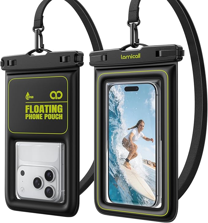 Lamicall IP68 Floating Waterproof Phone Pouch - [2 Pack] Water Proof Phone Case with Lanyard for iPhone 17 16 15 14 13 Pro Max, Galaxy S26 S25 S24 Ultra, Beach Cruise Gifts for Mothers Day, 4-8.5"