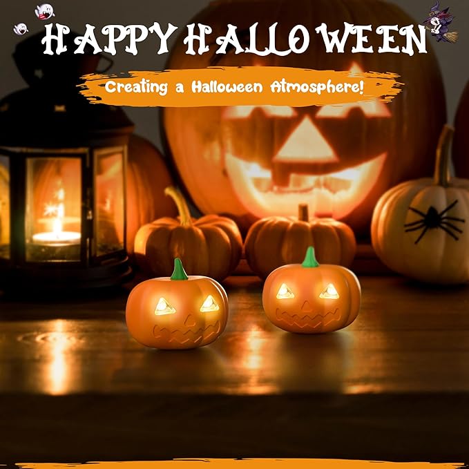 EverBrite Halloween Pumpkin Headlamp 5 Pack, 2 Modes LED Head Lamp Adjustable Headband, Pumpkin Lights Party Favors, Orange Spot & Strobe Lights Halloween Gifts