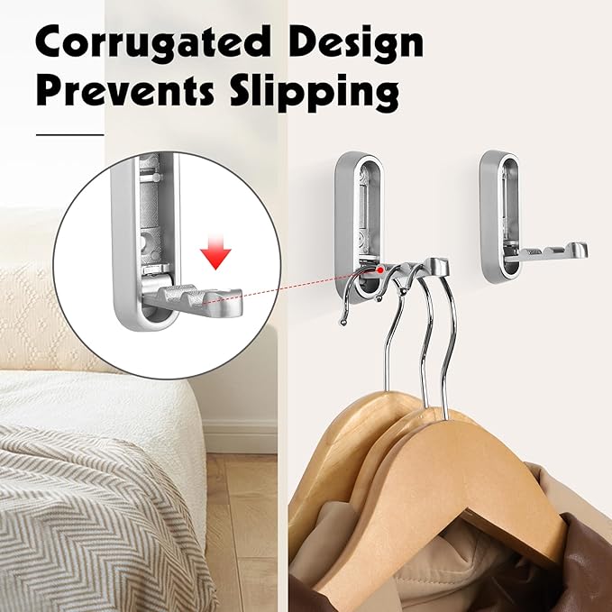 Dntorx Folding Coat Hooks, 2 Pcs Foldable Silver Wall Hooks Heavy Duty Foldable Hook Bathroom Towel Hooks Robe Hooks Wall Mounted for Hanging Coat Towels Clothes Hat Bags Keys