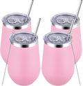 MEWAY 12oz Insulated Wine Tumbler with Lid and Straw - Double Wall Vacuum Stainless Steel Wine glass, Ideal for Travel and Office, Baby shower prizes for winners(Pink,Set of 4)