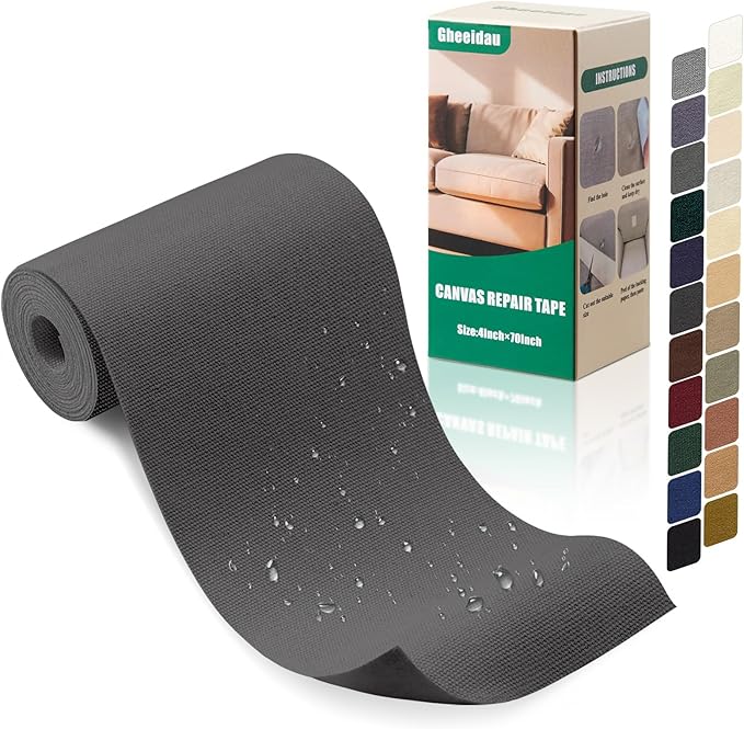 Gheeidau Canvas Repair Tape 4×70 Inch Waterproof Self-Adhesive Fabric Repair Patch for Repairing Boat Covers,Tents,Patio Umbrellas,Car Seats,Luggage,Sofas.(Charcoal Grey)