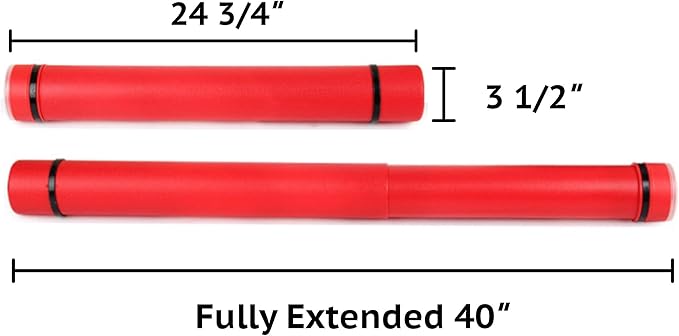 2-Pack Extendable Poster Tubes Expand from 24.5” to 40” with Shoulder Strap | Carry Documents, Blueprints, Drawings and Art | Red and Green Portable Durable Round Storage Cases with Lids and Labels