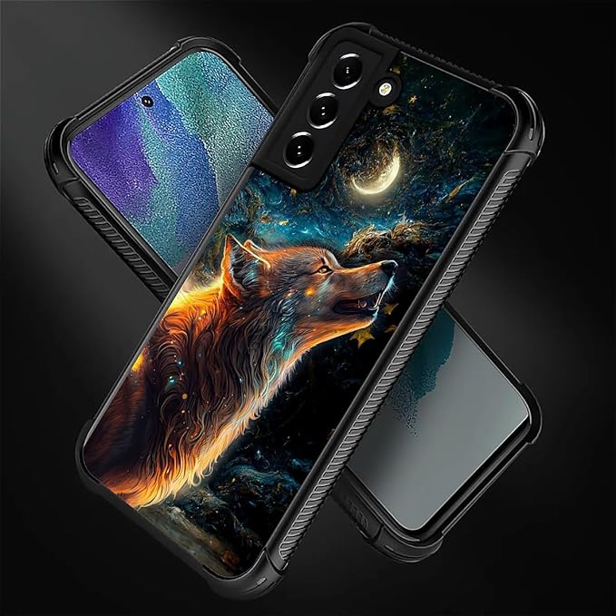 for Samsung Galaxy S22 Case, Star Cave Hungry Wolf Pattern Graphic Design Girl Boy Soft Silicone Hard Acrylic Shock Protection for Samsung Galaxy S22