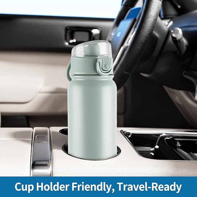 GOPPUS Insulated Water Bottle 20oz Stainless Steel BPA-Free Sports Bottle Ideal for School and Travel Silicone Spout Lid Prevents Leaks, Sweat, and Dust (light green)