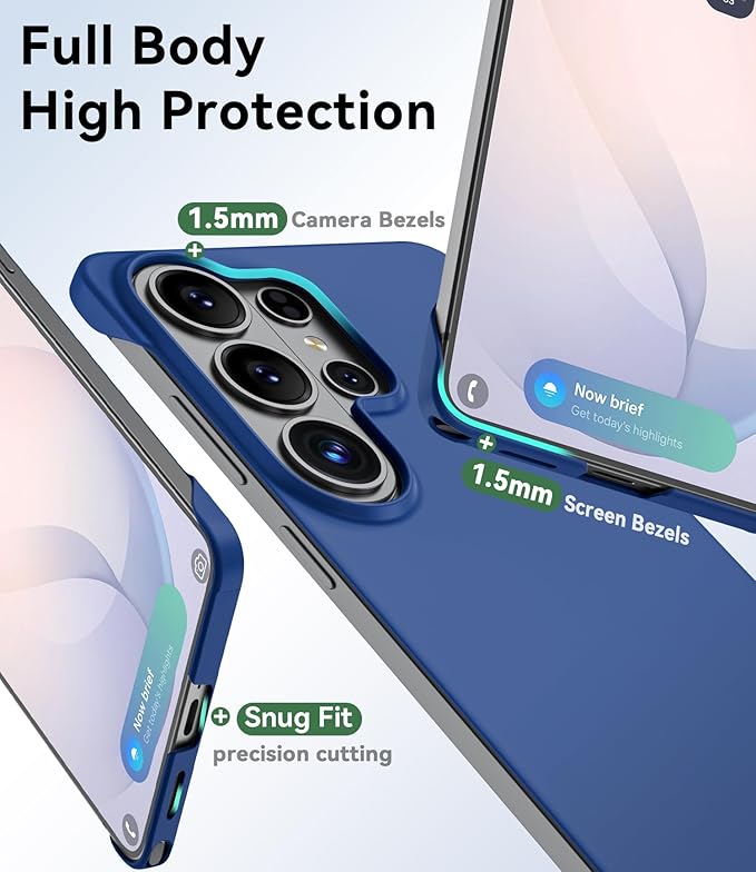 GRECAZO Slim Borderless for Samsung Galaxy S26 Phone Case 6.3"(2026) Ultra-Thin Lightweight Frameless Matte Hard PC Cover Case with Pull Ring Minimalist Non Slip Rope-Blue