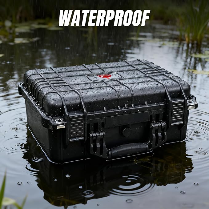 Jack Boss 16x 12.8x 6.8 Inch Hard Case, Portable Weather Waterproof Protective Camera Case with Customizable Foam, Fit Use of Drones, Camera, Equipments, Black