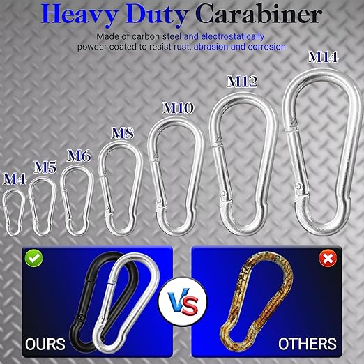 5 Pack 3.9" Heavy Duty Carabiner Clips, M10 Sliver Galvanized Steel Spring Snap Hooks, Rust-Resistant Keychain Clips for Hammock, Camping, Hiking, Fishing, Swing Set
