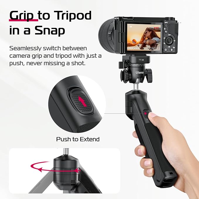 ULANZI TT38 One-Click Opening Vlogging Tripod Uka Quick-Release F38 w Cold Shoe Panoramic Ball Head w Hidden Hook, Camera Tabletop Flexible Travel Tripods for Sony/Canon/Nikon/Fujifilm and More