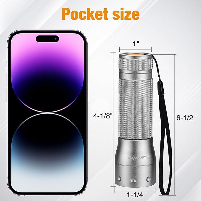 EverBrite Mini Flashlight, Zoomable LED Flash Light, 3 Modes, 3AAA Batteries Included, Handheld Small Flashlight for Camping, Emergency, Home, Grey