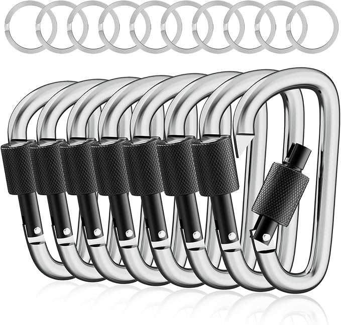 sprookber 3" Locking Carabiners | Keychain Carbineers D Ring Key Clip Spring Snap Hook for Multi-Usage | Set of 8