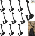Mystic Colonial Medieval Cast Iron Wall Hooks Pack of 10 (4 in x 3 in) Heavy Duty Dual Hooks for Coats, Hats, Keys & Bags | Rustic Black Metal Hangers | Strong, Sturdy & Decorative Wall Hardware
