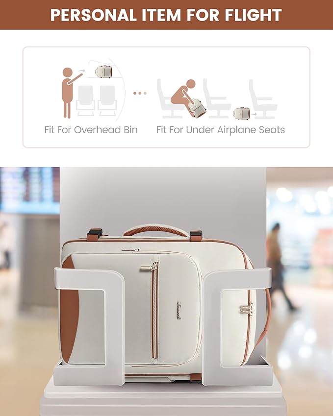 LOVEVOOK Travel Backpack for Women & Men 40L,Airline Approved Carry On Backpack Travel Essentials,TSA Carry on Luggage,Waterproof Personal Item Travel Bag,Suitcase with 3 Packing Cubes,Beige-Brown