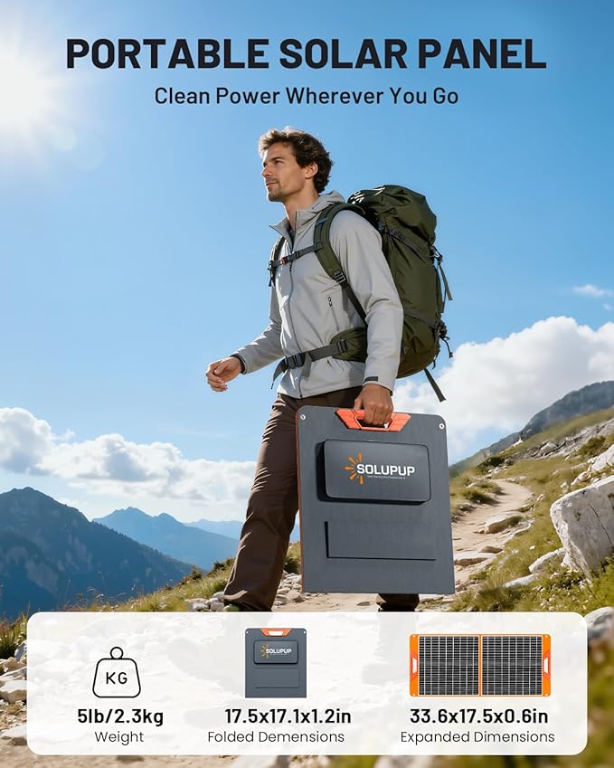 SOLUPUP 60W Portable Solar Panel Charger, 23.5% High Efficiency Foldable Solar Panels for Power Station, IP65 Waterproof Solar Charger with QC3.0 USB-A & USB-C Outputs for Outdoor Camping RV Trip