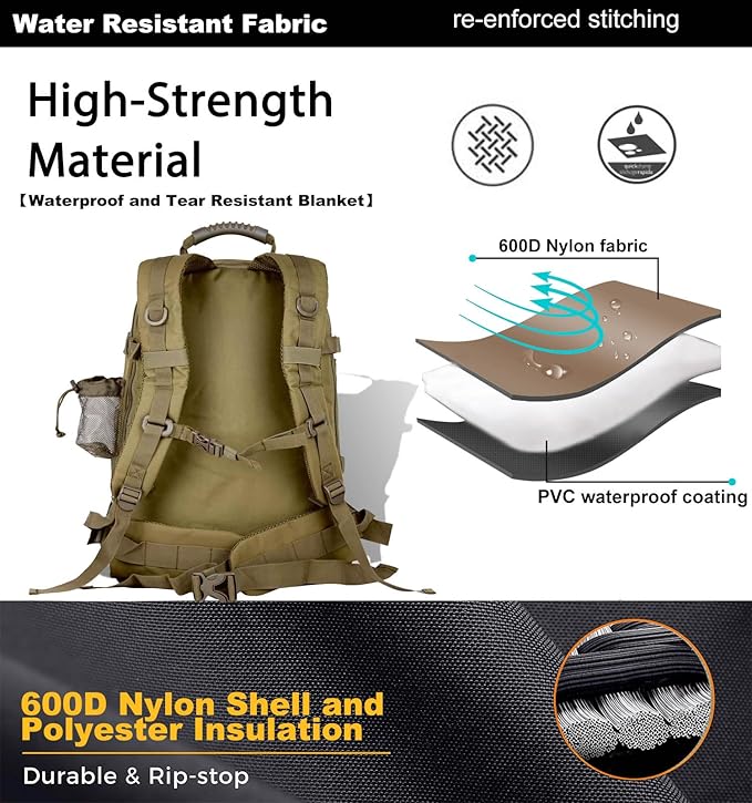 Large Military Bug Out Bag 3 Day Pack Expandable Backpack Army Daypack for Outdoor Hiking Hunting (Tan)
