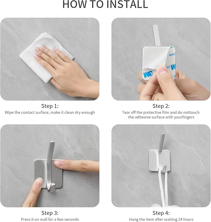 Paoli Heavy Duty Self Adhesive Hooks - Sturdy self Adhesive Hooks for Home, School and Office Easy to fit and Remove,with a Maximum Load Capacity of 30lb (4 PC).