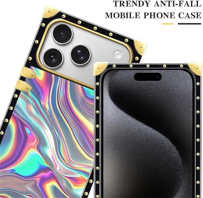 for iPhone 17 Pro Max Case Luxury Golden Decoration for Girl Women Soft TPU Shockproof Protective Hard PC Back for iPhone 17 Pro Max Crazy Pattern Holographic Abstract Iridescent Textures