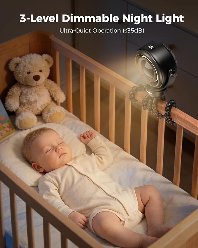 SWEETFULL Baby Stroller Fan - 4000mAh Rechargeable 4-Speed Quiet with LED Display & Night Light, Mini Portable 360° Clip On Safe Fan for Car Seat, Crib, Travel - Black
