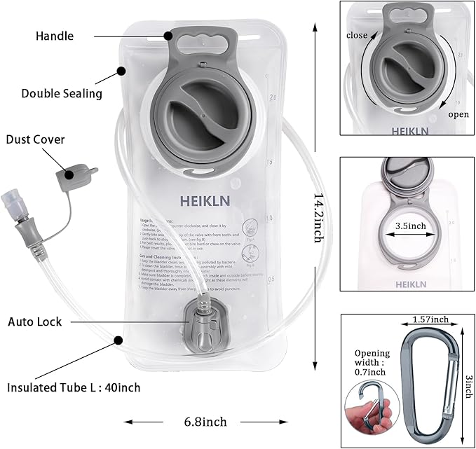HEIKLN Hydration Bladder 1.5L-2L-2.5L-3L,Leak Proof Water Reservoir, BPA Free Military Water Storage Bladder Bag Hydration Pack Replacement Easy Clean for Bicycling Hiking Camping Hunting Running