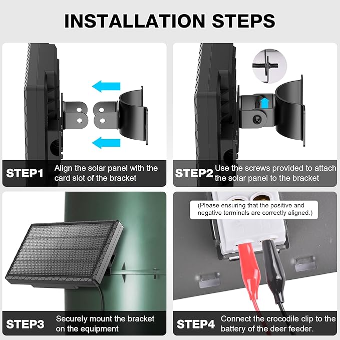 Solar Panel for Deer Feeder, 12V 1.98W Solar Panel Outdoor IP65 Waterproof, Battery Charger 12Volt with Mounting Bracket and Alligator Clip, DC 5.5*2.1, 3.5*1.35, 4.0*1.7 Interfaces for Game Feeder