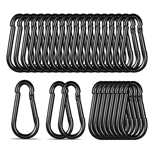 Black Carabiner, Heavy Duty Galvanized Steel Spring Snap Hook Carabiner Clips with 260LBS Holding Capacity, Ideal for Outdoor, Hammock, Swing and Travel (30PCS M6 2.4Inch)